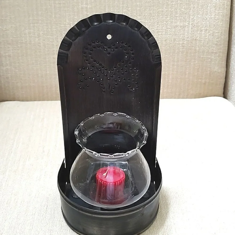 Metal Tin Punch Hurricane Candle Sconce Bronze Finish